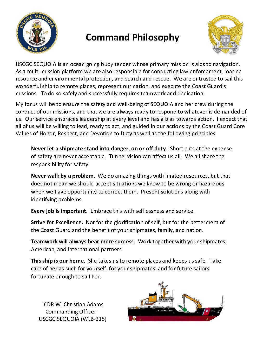 Image of CGC Sequoia's Command Philosophy